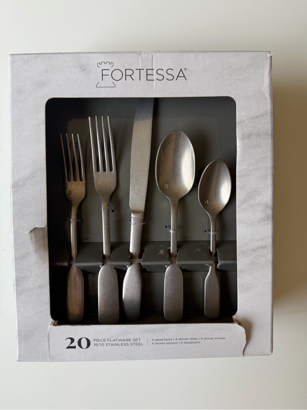 Pottery Barn Fortessa Ashton Flatware Sets Tumbled Stainless Steel 20Pcs 18/10